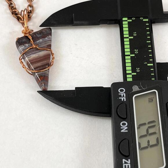 Handmade Triangle agate Necklace with Striated Stone Wire Wrapped Pendant - Picture 2 of 3